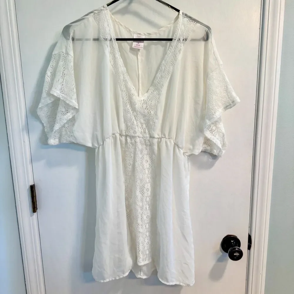 Xhilaration Ivory Lace-Trimmed V-Neck Swim Cover